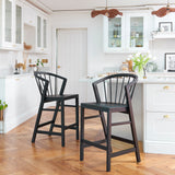 Mabel Black Oak Bar Stools - Set of 2 - Laura James 