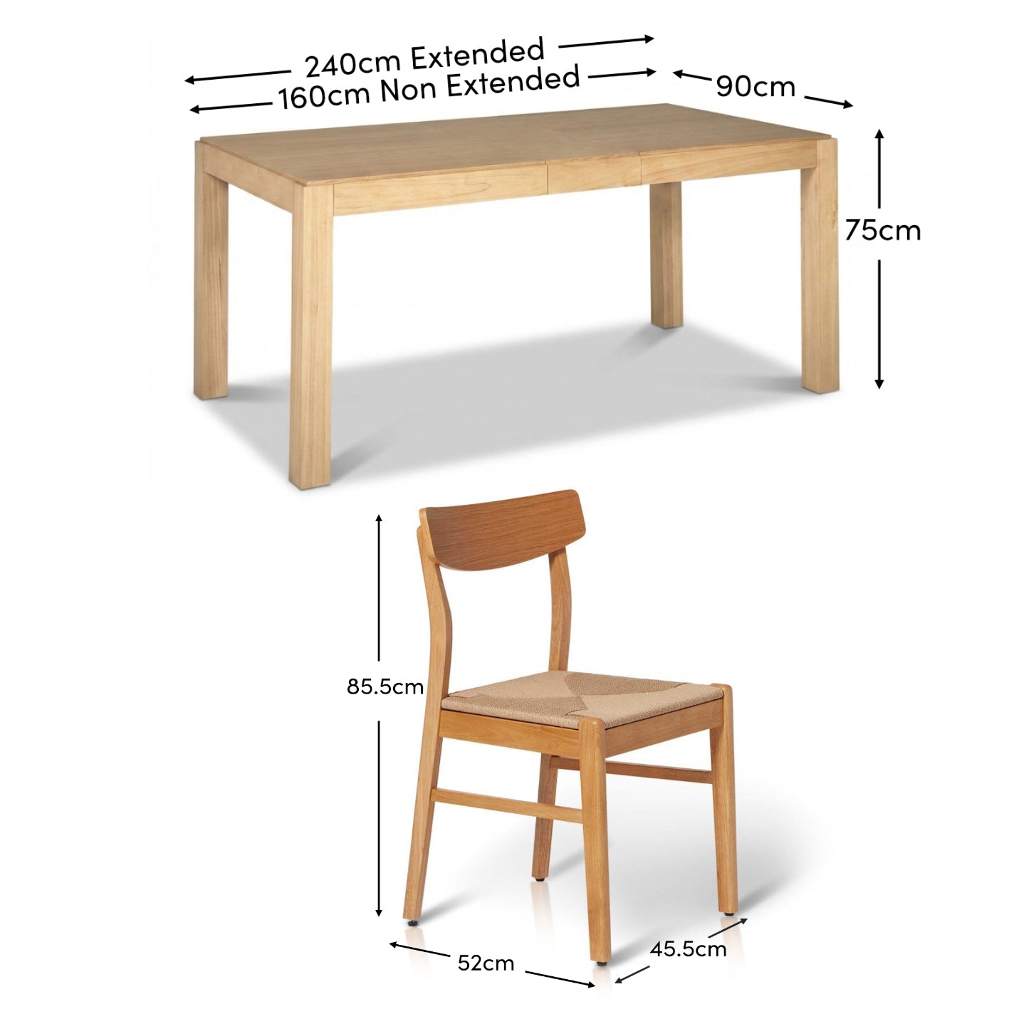 Magnus 160cm Pale Oak Extendable Dining Table Set - 6 Seater - Pale Oak Woven Wooden Chairs - Laura James 