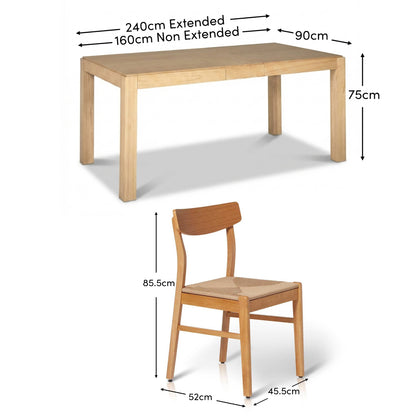 Magnus 160cm Pale Oak Extendable Dining Table Set - 6 Seater - Pale Oak Woven Wooden Chairs - Laura James 
