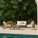 Mali 4 Seater Wooden Garden Sofa Set with Side Table and Coffee Table - Laura James