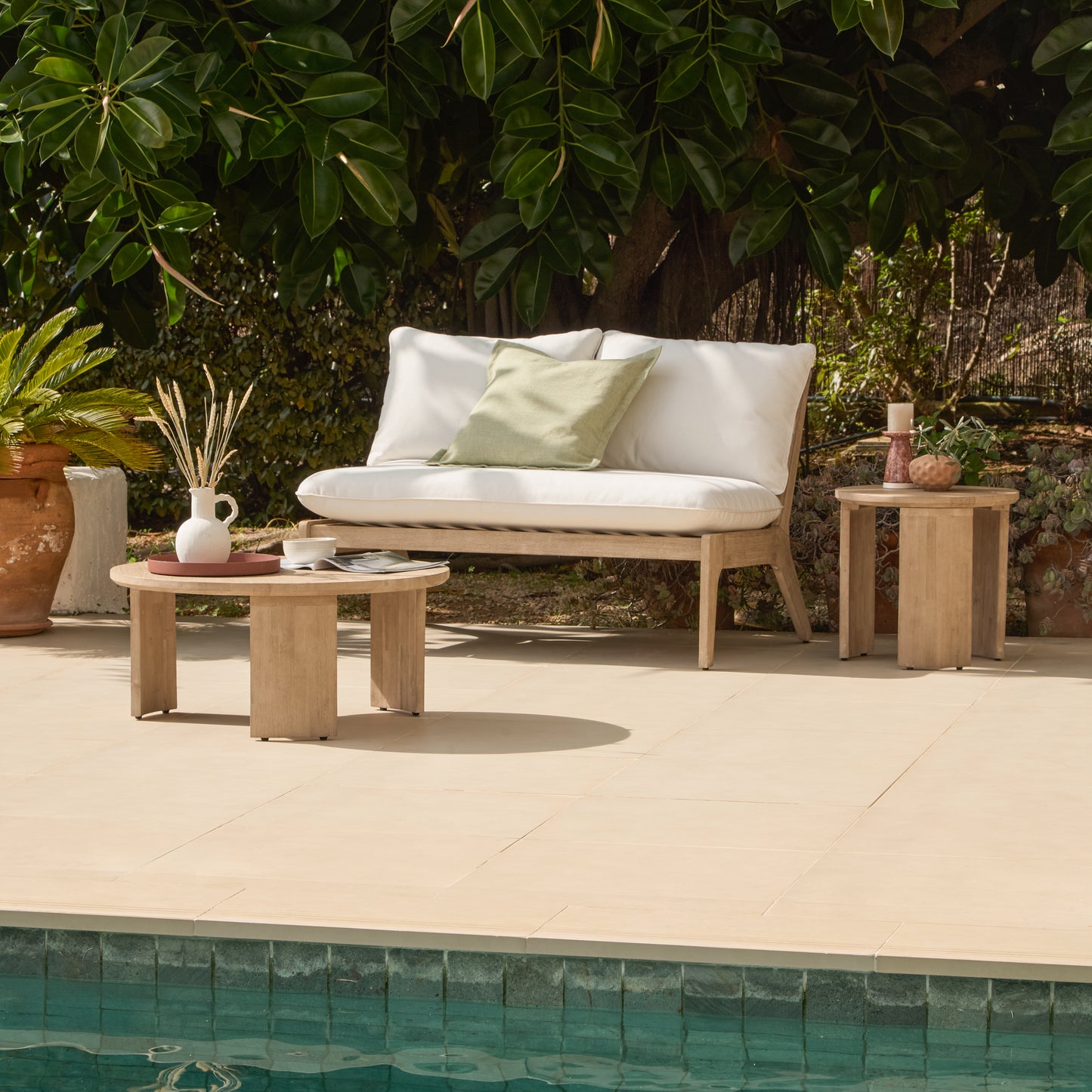 Mali Brushed Light Acacia Wooden Sofa - Sand Rope