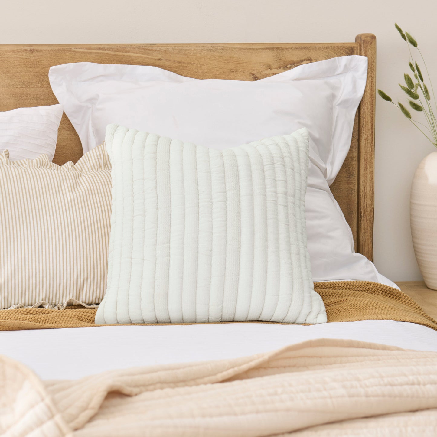 Malton 45 x 45cm Cotton Cushion Cover - White - Laura James 