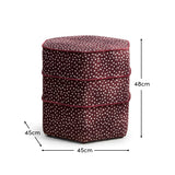 Margot 45cm Hexagon Footstool - Burgundy Spot with Burgundy Velvet Piping - Laura James 