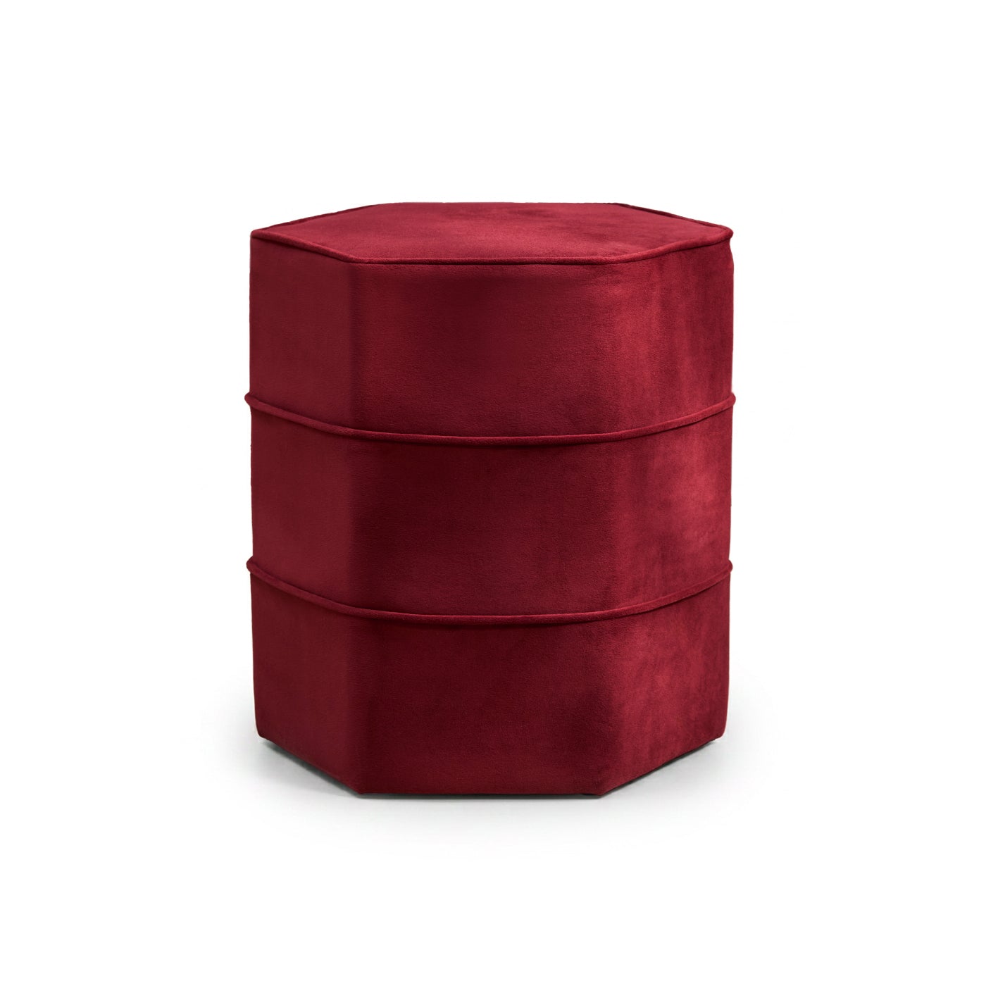 Margot 46cm Hexagon Footstool - Burgundy Velvet - Laura James 