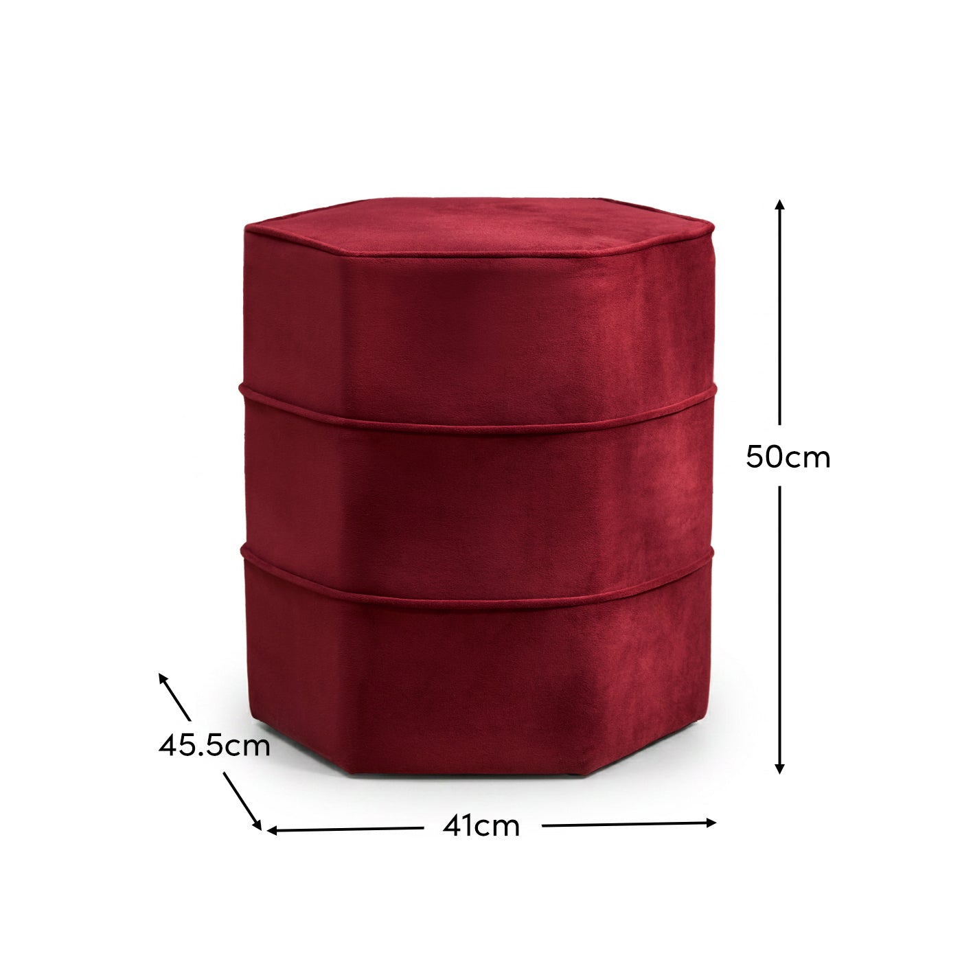 Margot 46cm Hexagon Footstool - Burgundy Velvet - Laura James 