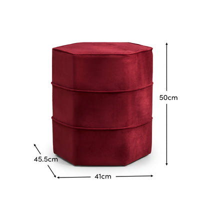 Margot 46cm Hexagon Footstool - Burgundy Velvet - Laura James 