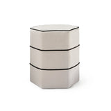Margot 46cm Hexagon Footstool - Ivory with Jet Black Piping
