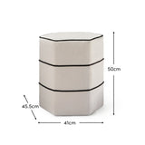 Margot 46cm Hexagon Footstool - Ivory with Jet Black Piping