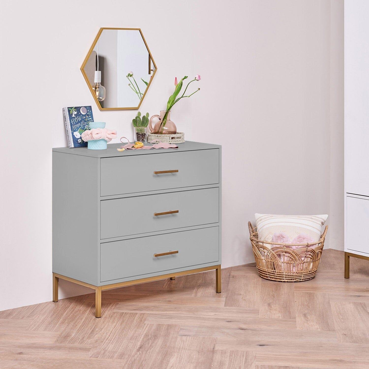 Grey wood top dresser set