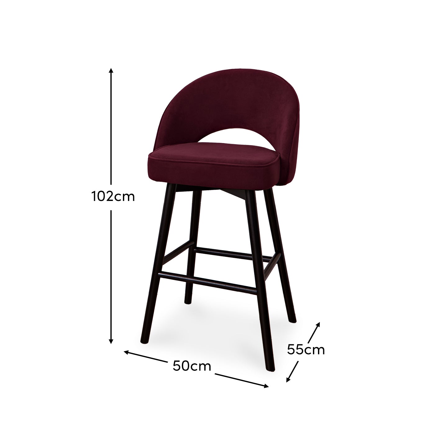 Marilyn Burgundy Red Bar Stool - Black Oak Legs - Laura James