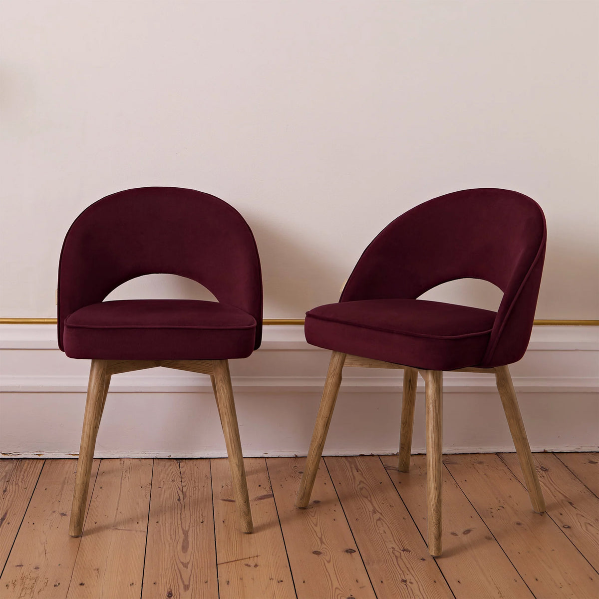 Marilyn Burgundy Red Dining Chair - Set of 2 - Almond Brown Legs