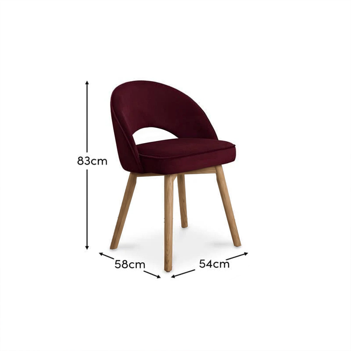 Marilyn Burgundy Red Dining Chair - Set of 2 - Almond Brown Legs