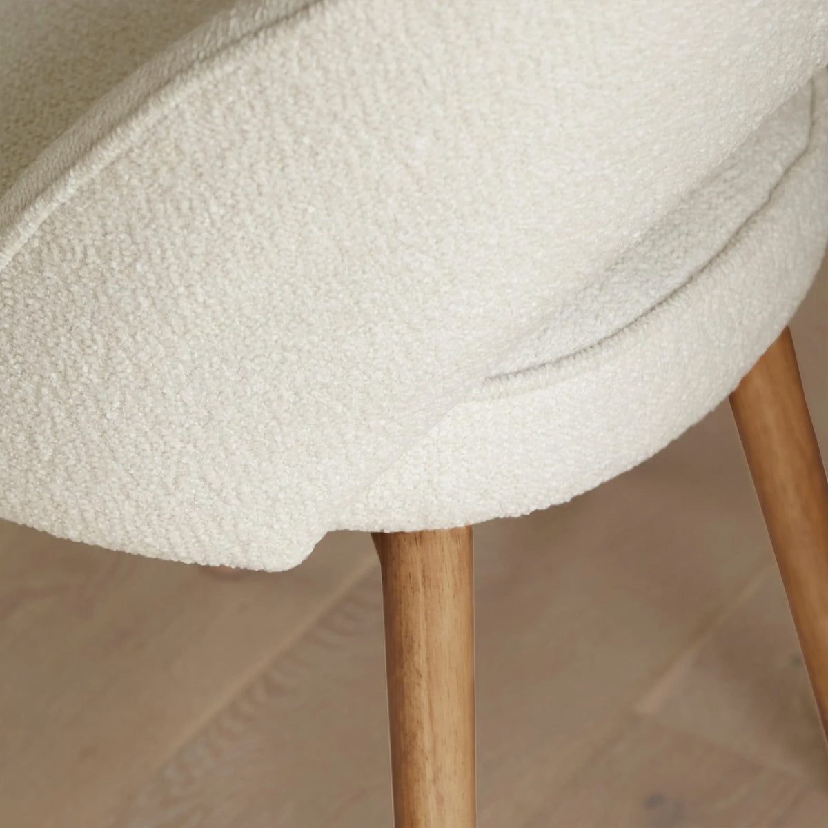Marilyn Light Beige Boucle Dining Chair - Set of 2 - Almond Brown Legs - Laura James 