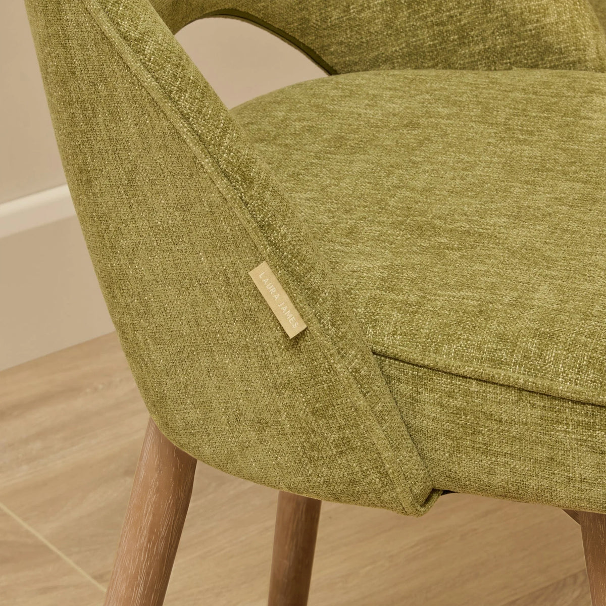 Marilyn Moss Green Dining Chair - Set of 2 - Almond Brown Legs - Laura James 