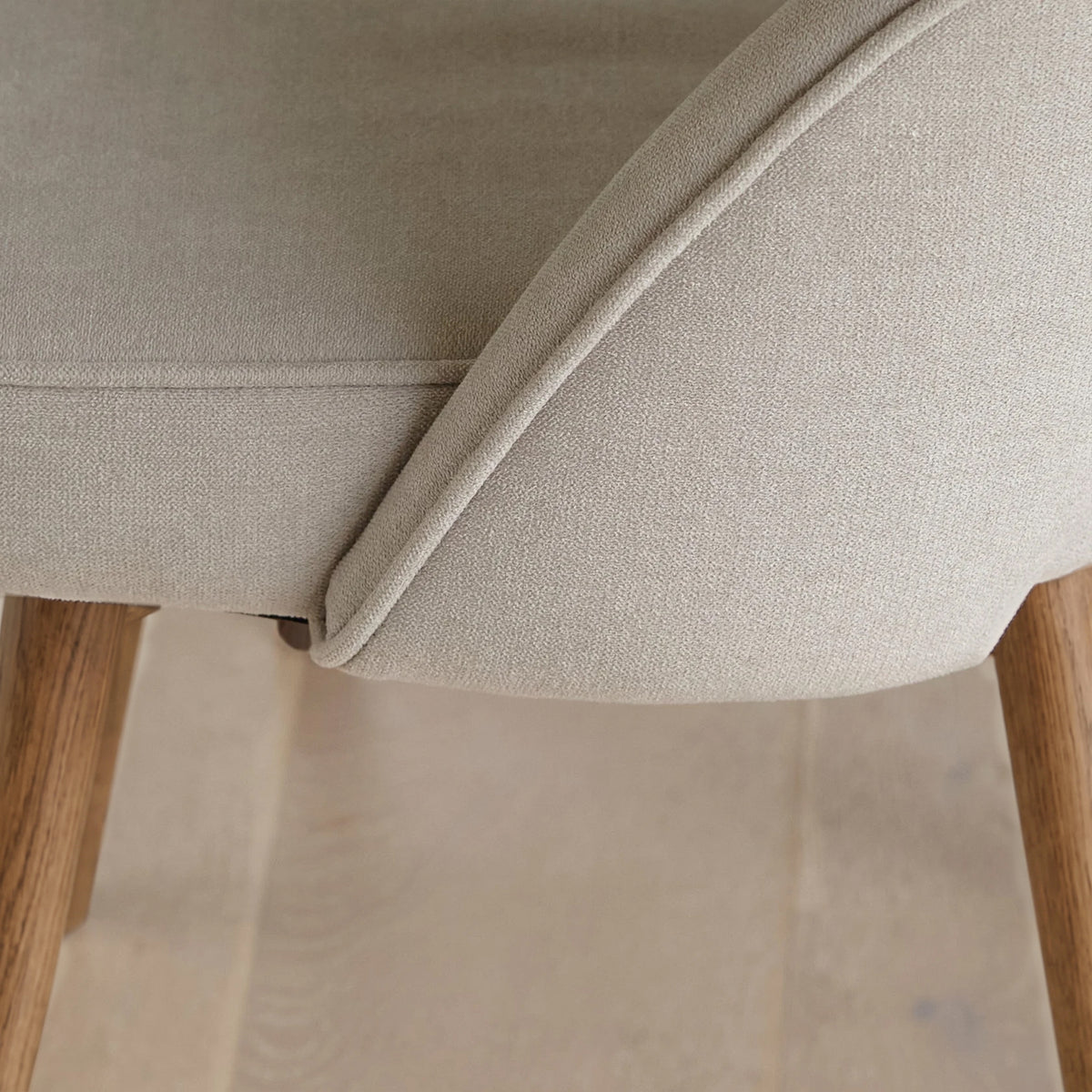 Marilyn Soft Beige Boucle Dining Chair - Set of 2 - Almond Brown Legs - Laura James 