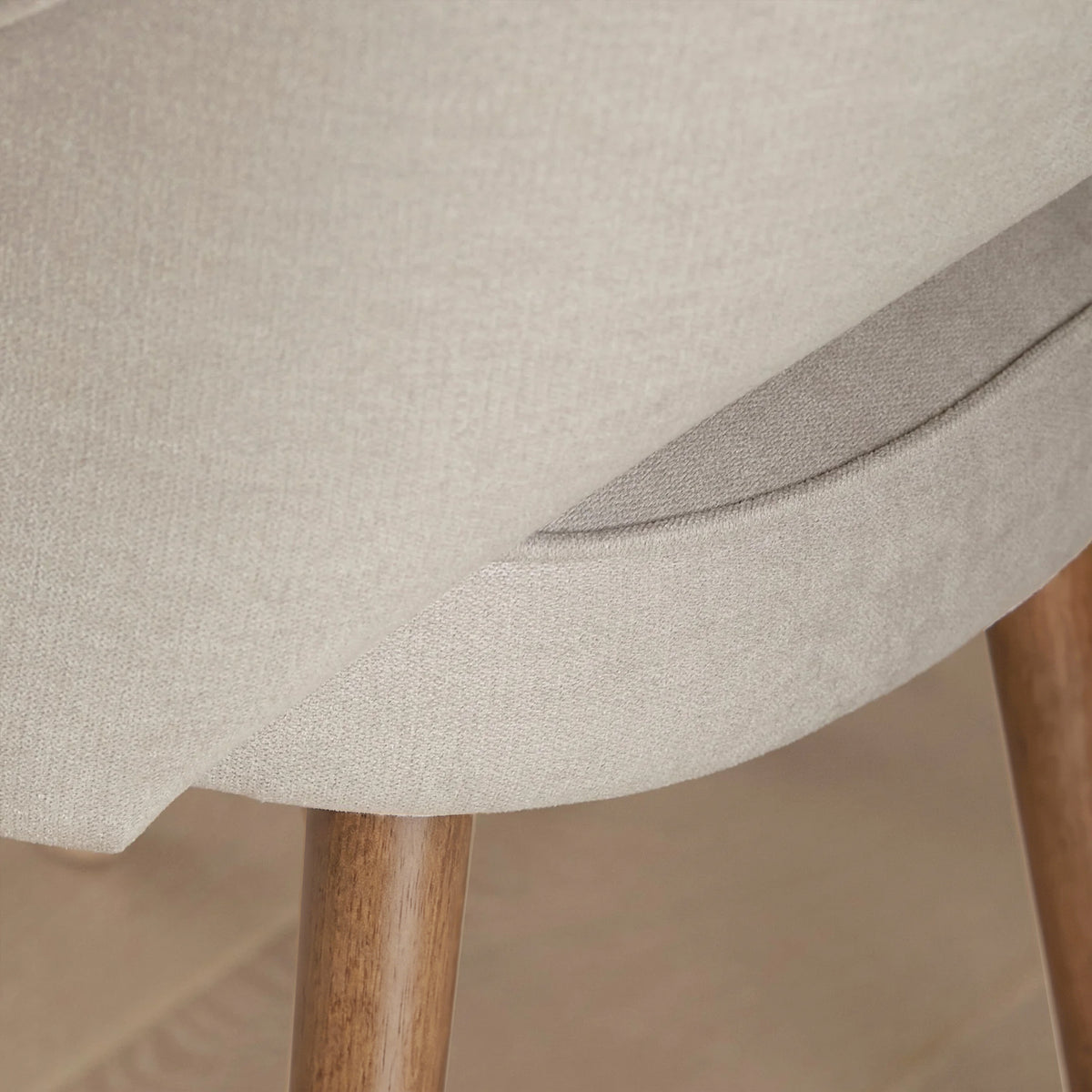 Marilyn Soft Beige Boucle Dining Chair - Set of 2 - Almond Brown Legs - Laura James 