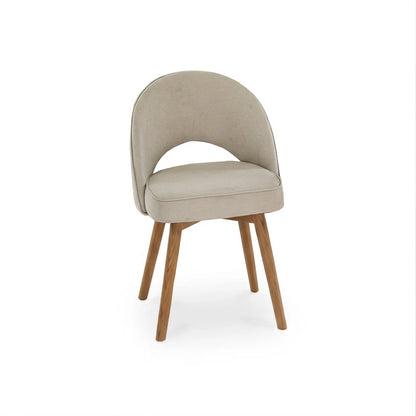 Marilyn Soft Beige Boucle Dining Chair - Set of 2 - Almond Brown Legs - Laura James 