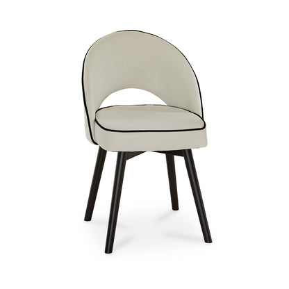 Atlas 160cm Black Marble Veneer Dining Table Set - 6 Seater - Marilyn Dining Chairs - Ivory - Black Piping & Black Legs - Laura James
