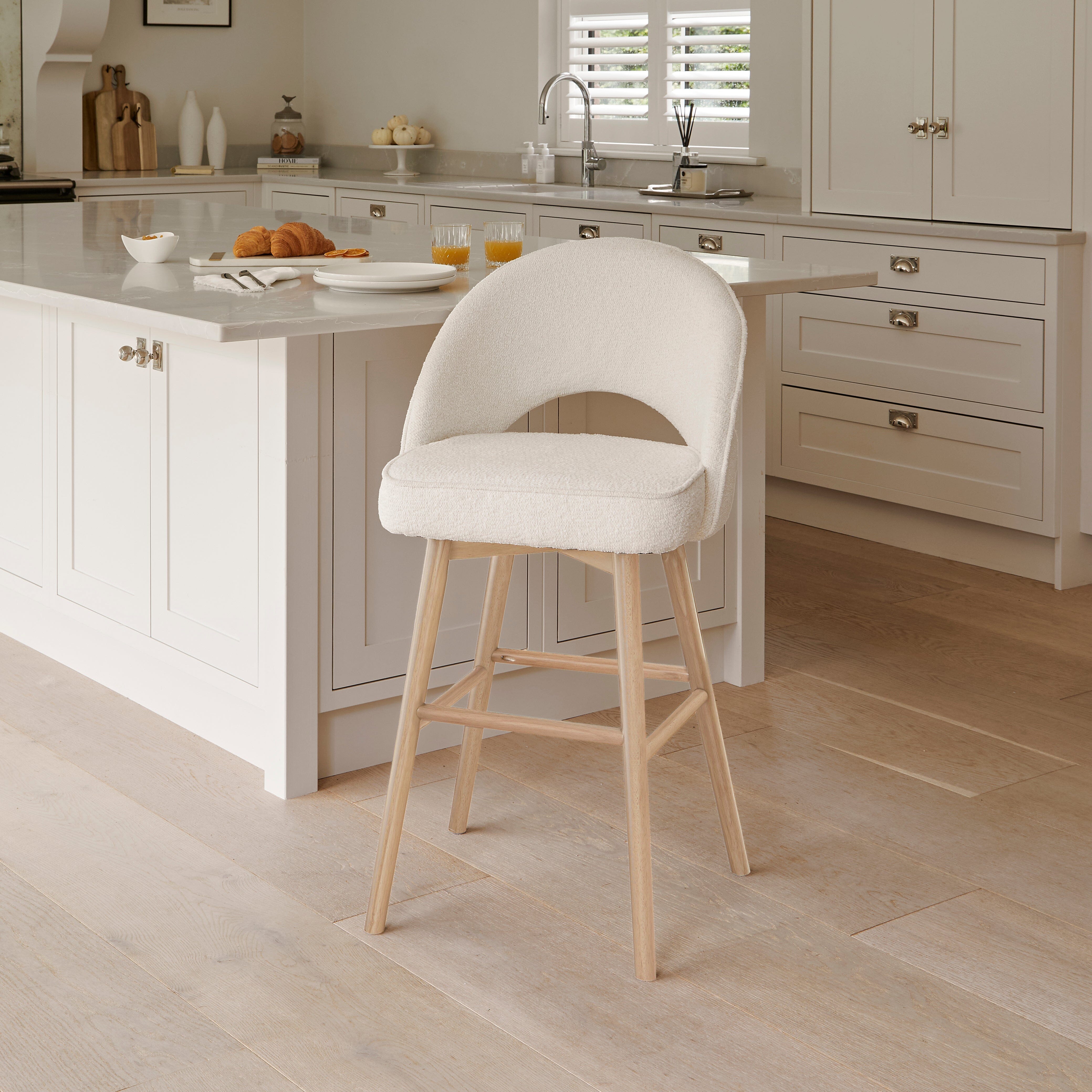 Marilyn Bar Stools Boucle with Whitewash Legs Laura James