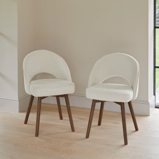 Marilyn Light Beige Boucle Dining Chair - Set of 2 - Coffee Brown Mango Wood Legs - Laura James 