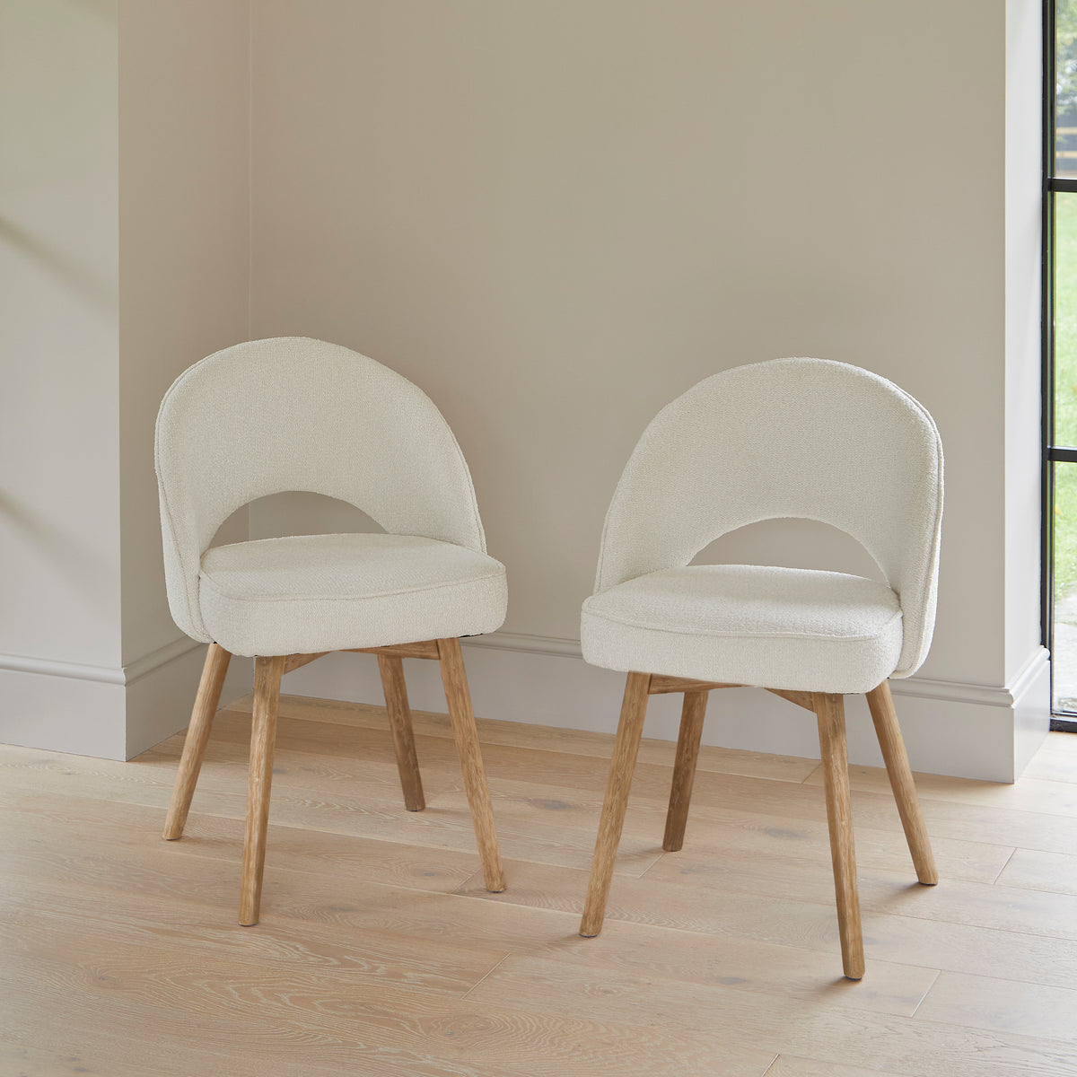 Marilyn Light Beige Boucle Dining Chairs - Set of 2 - Chalked Mango Wood Legs