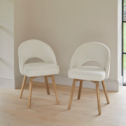 Marilyn Light Beige Boucle Dining Chairs - Set of 2 - Chalked Mango Wood Legs
