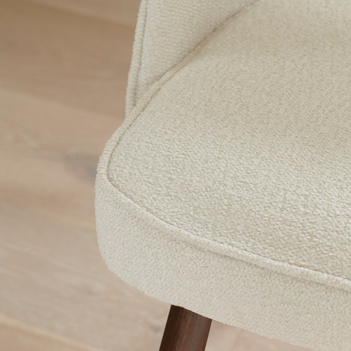 Marilyn Light Beige Boucle Dining Chair - Set of 2 - Coffee Brown Mango Wood Legs - Laura James 