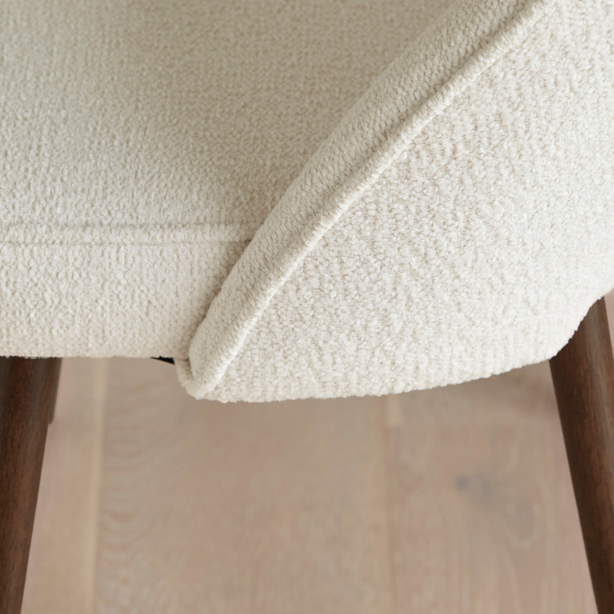 Marilyn Light Beige Boucle Dining Chair - Set of 2 - Coffee Brown Mango Wood Legs - Laura James 