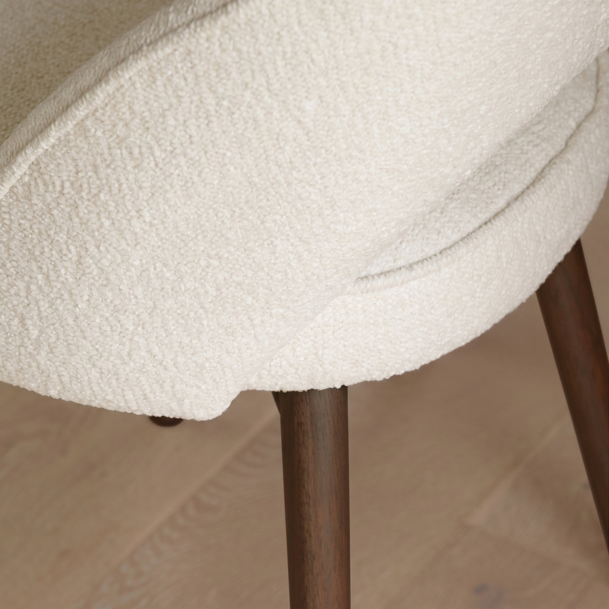 Marilyn Light Beige Boucle Dining Chair - Set of 2 - Coffee Brown Mango Wood Legs - Laura James 