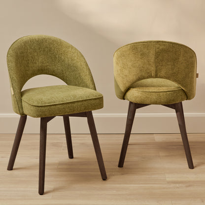 Marilyn Moss Green Dining Chair - Set of 2 - Coffee Brown Mango Wood Legs - Laura James 