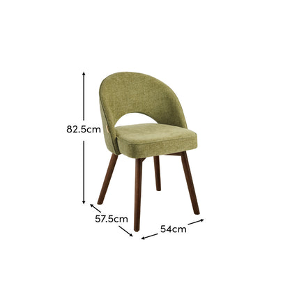 Marilyn Moss Green Dining Chair - Set of 2 - Coffee Brown Mango Wood Legs - Laura James 