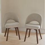Marilyn Soft Beige Boucle Dining Chair - Set of 2 - Coffee Brown Mango Wood Legs - Laura James 