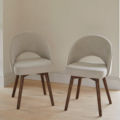 Marilyn Soft Beige Boucle Dining Chair - Set of 2 - Coffee Brown Mango Wood Legs - Laura James 