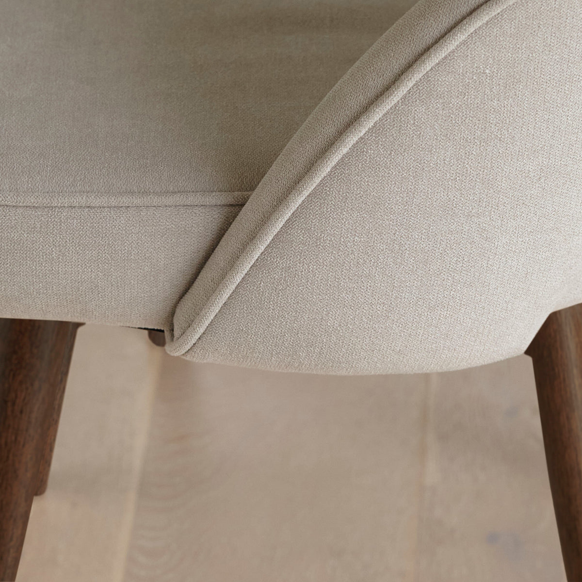 Marilyn Soft Beige Boucle Dining Chair - Set of 2 - Coffee Brown Mango Wood Legs - Laura James 