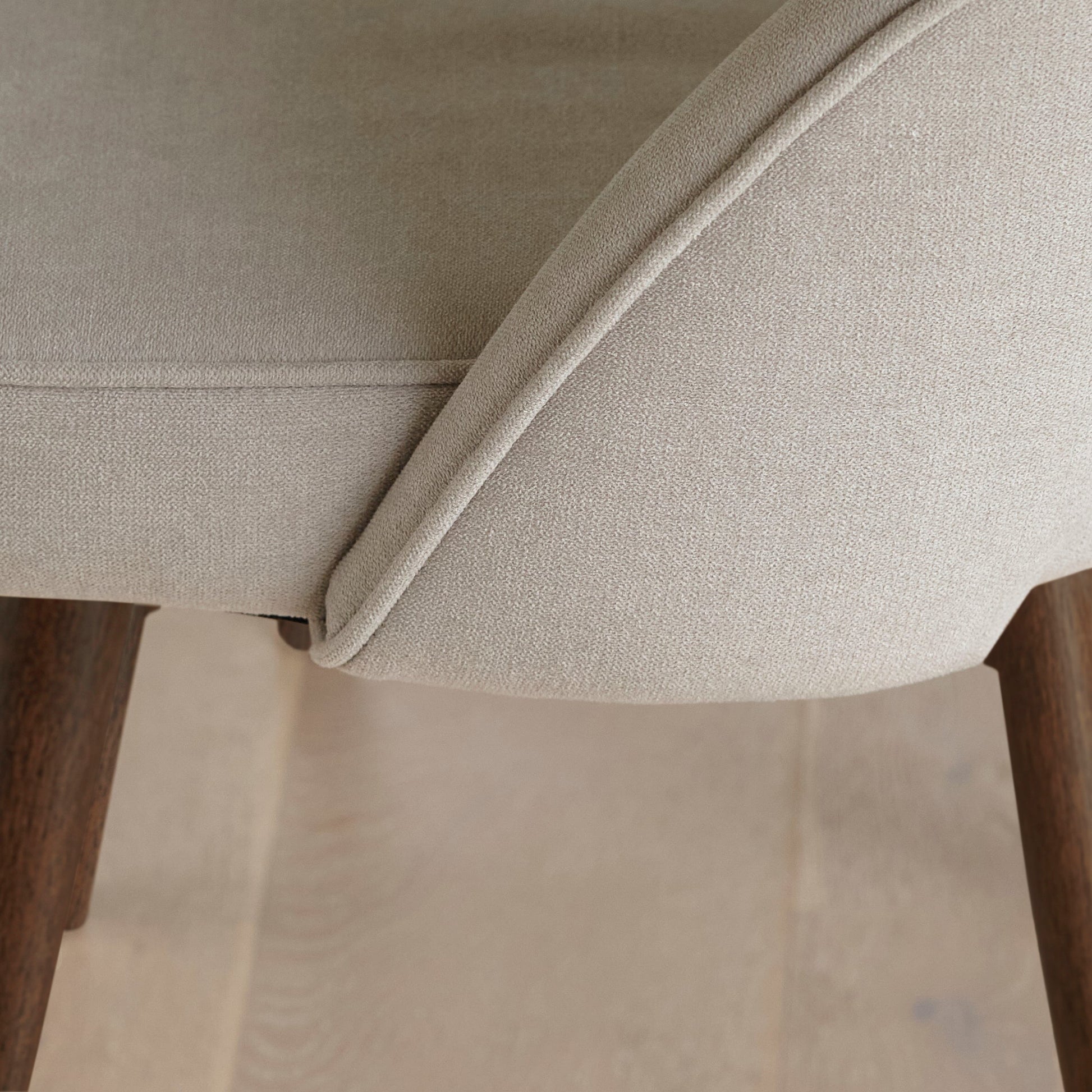 Marilyn Soft Beige Boucle Dining Chair - Set of 2 - Coffee Brown Mango Wood Legs - Laura James 