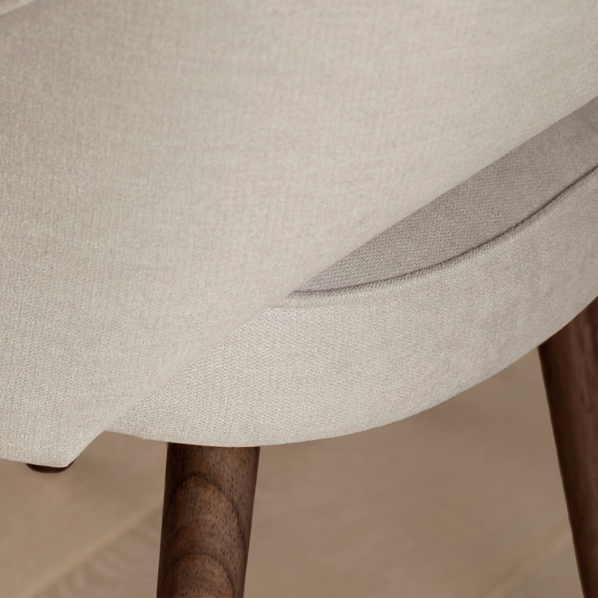 Marilyn Soft Beige Boucle Dining Chair - Set of 2 - Coffee Brown Mango Wood Legs - Laura James 