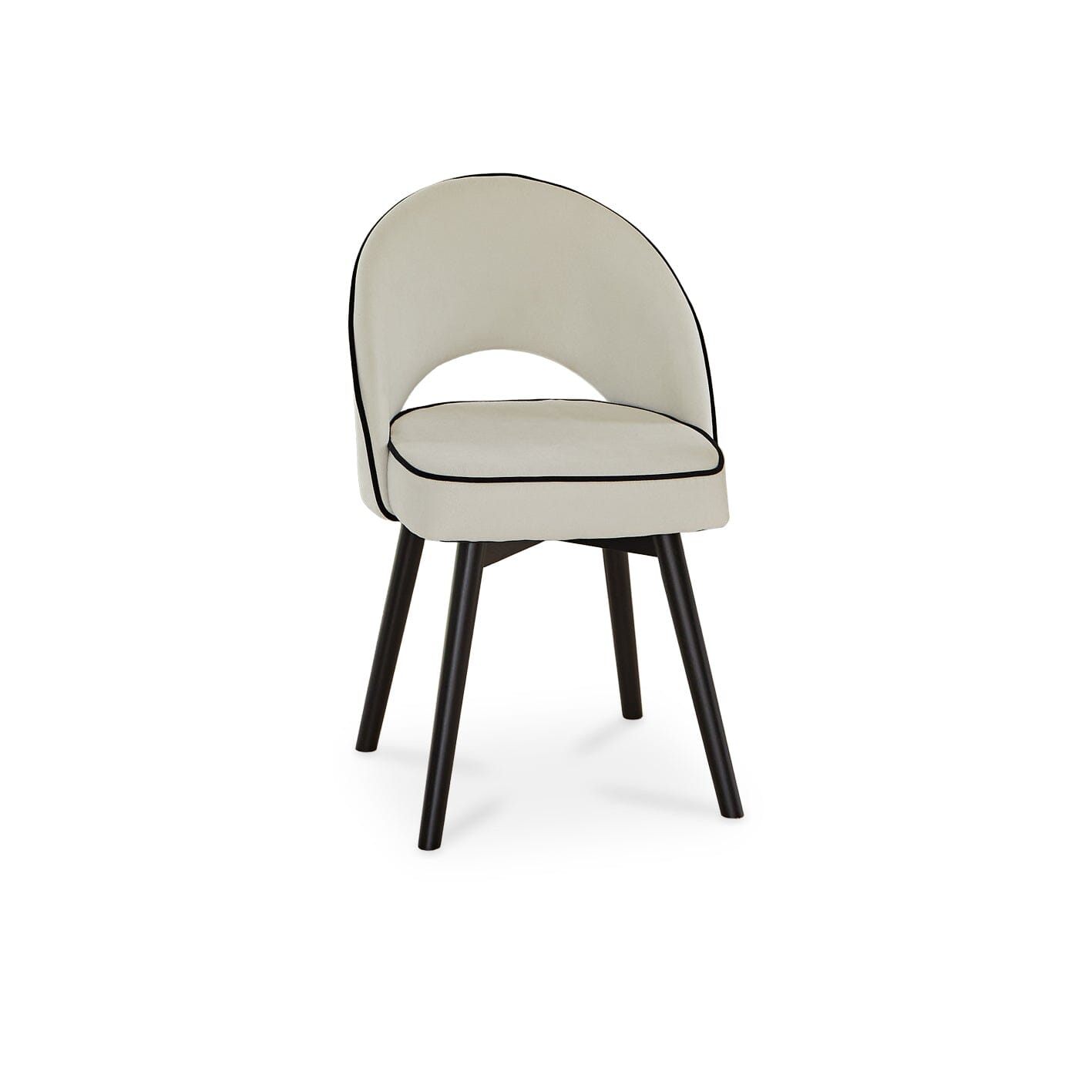 Levi Black Round Dining Table Set - 4 Seater - Marilyn Ivory and Black Piping Dining Chairs with Black Legs - Laura James 