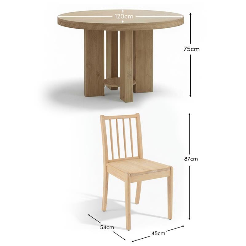Marlon Whitewash Oak Round Dining Table Set - 4 Seater - Tilly Dining Chairs - Whitewash Oak - Laura James 