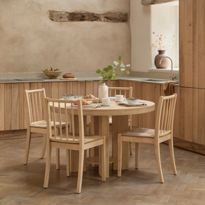 Marlon Whitewash Oak Round Dining Table Set - 4 Seater - Tilly Natural String Dining Chairs - Whitewash Oak Legs - Laura James 