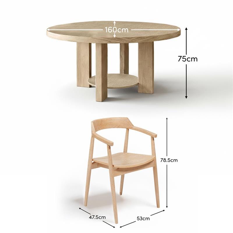 Marlon Whitewash Oak Round Dining Table Set - 6 Seater - Carter Whitewash Oak Dining Armchairs - Laura James 