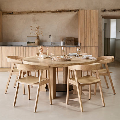 Marlon Whitewash Oak with Black Insert Round Dining Table Set - 6 Seater - Ella Whitewash Oak Dining Chairs - Laura James 