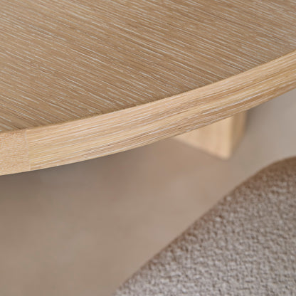 Marlon Whitewash Oak with Black Insert Round Dining Table Set - 6 Seater - Freya Oat Boucle Dining Chairs - Laura James