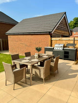 Marston 6 Seater Rattan Garden Dining Set - Natural Brown - Polywood Top
