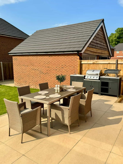 Marston 6 Seater Rattan Garden Dining Set - Natural Brown - Polywood Top