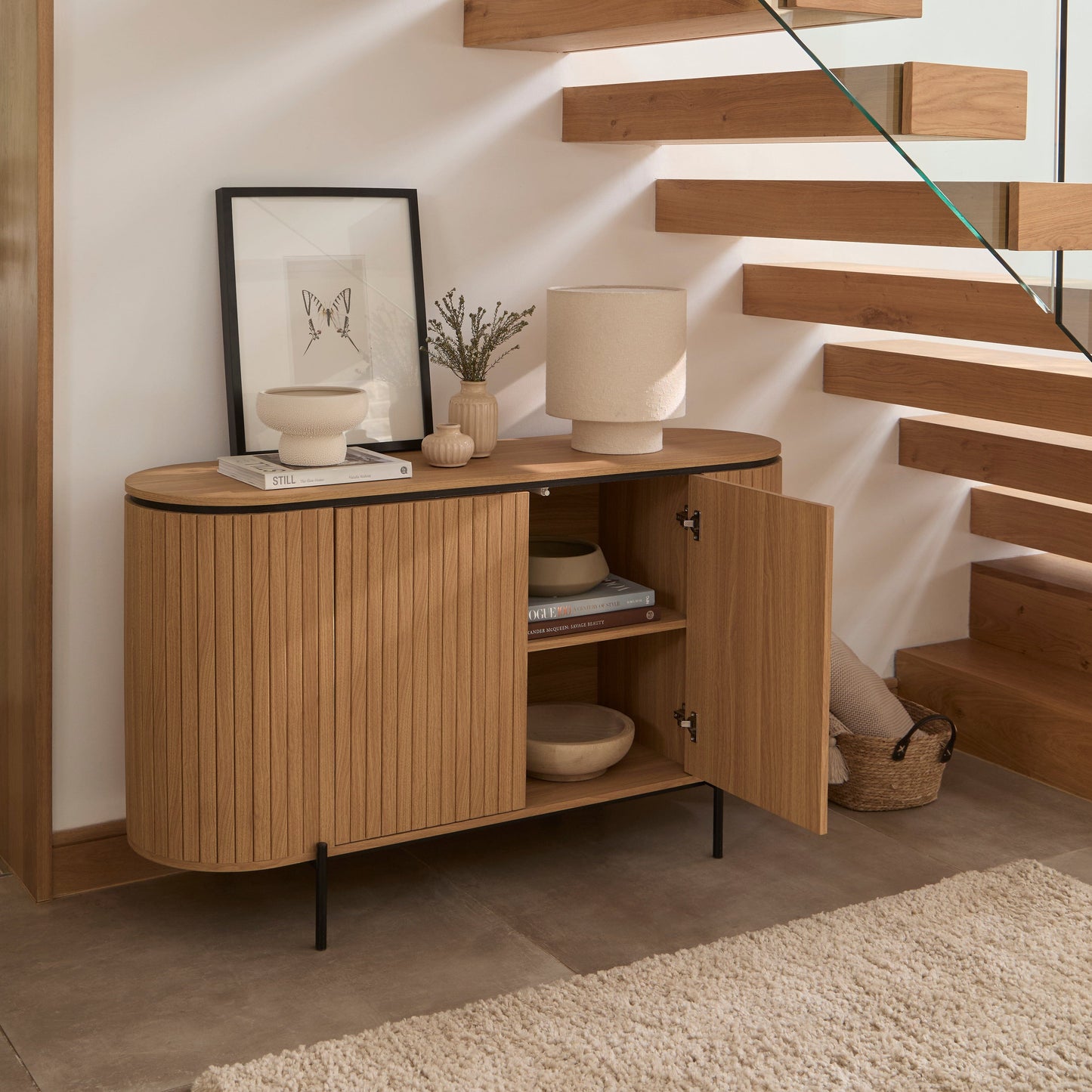 Matius 3 Door Large Sideboard - Seasoned Oak & Black
