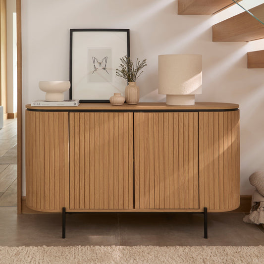 Matius 3 Door Large Sideboard - Seasoned Oak & Black