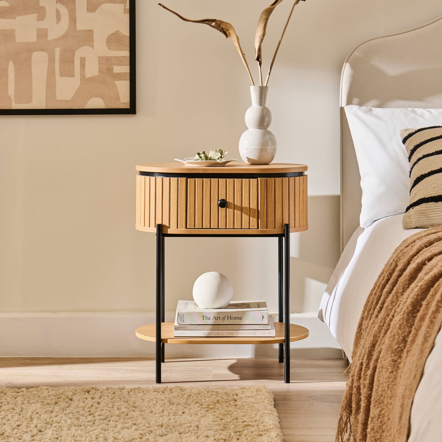 Matius Black Seasoned Oak 1 Drawer Bedside Table - Laura James