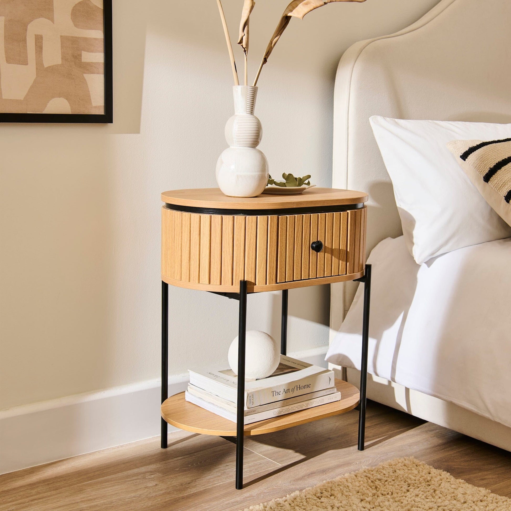 Matius Black Seasoned Oak 1 Drawer Bedside Table - Laura James