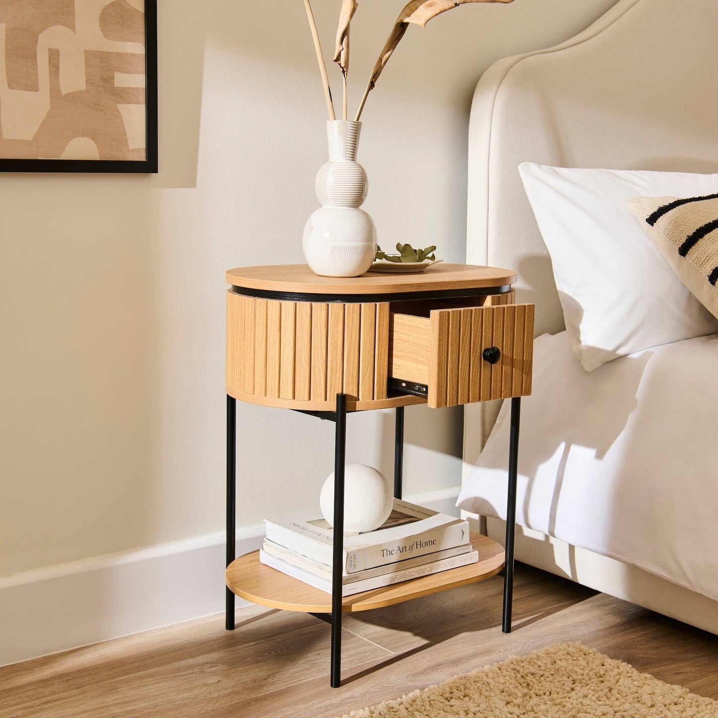 Matius Black Seasoned Oak 1 Drawer Bedside Table - Laura James
