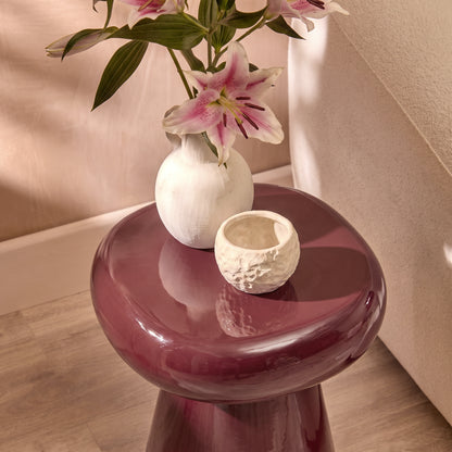 Merle Round Burgundy Red Enamel Side Table